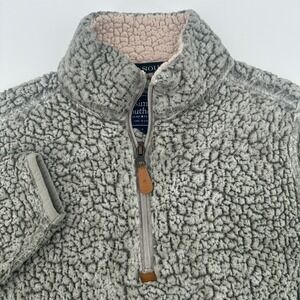 Simply Southern Pullover Sherpa Quarter Zip Gray Mens Sweater‎